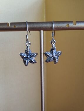 Sterling Silver Sea Star Vintage Drop Earrings -